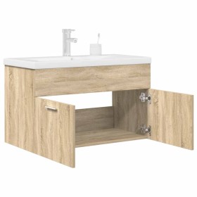 Mueble de baño con lavabo incorporado y grifo roble