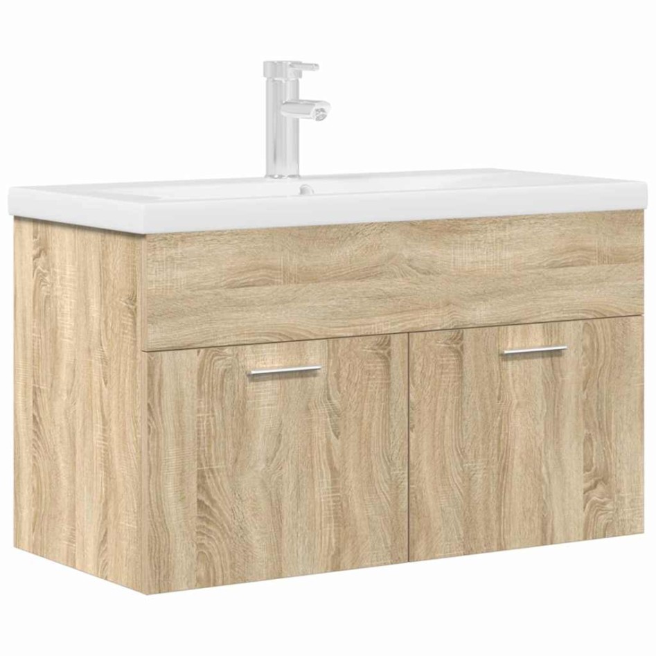 Mueble de baño con lavabo incorporado y grifo roble