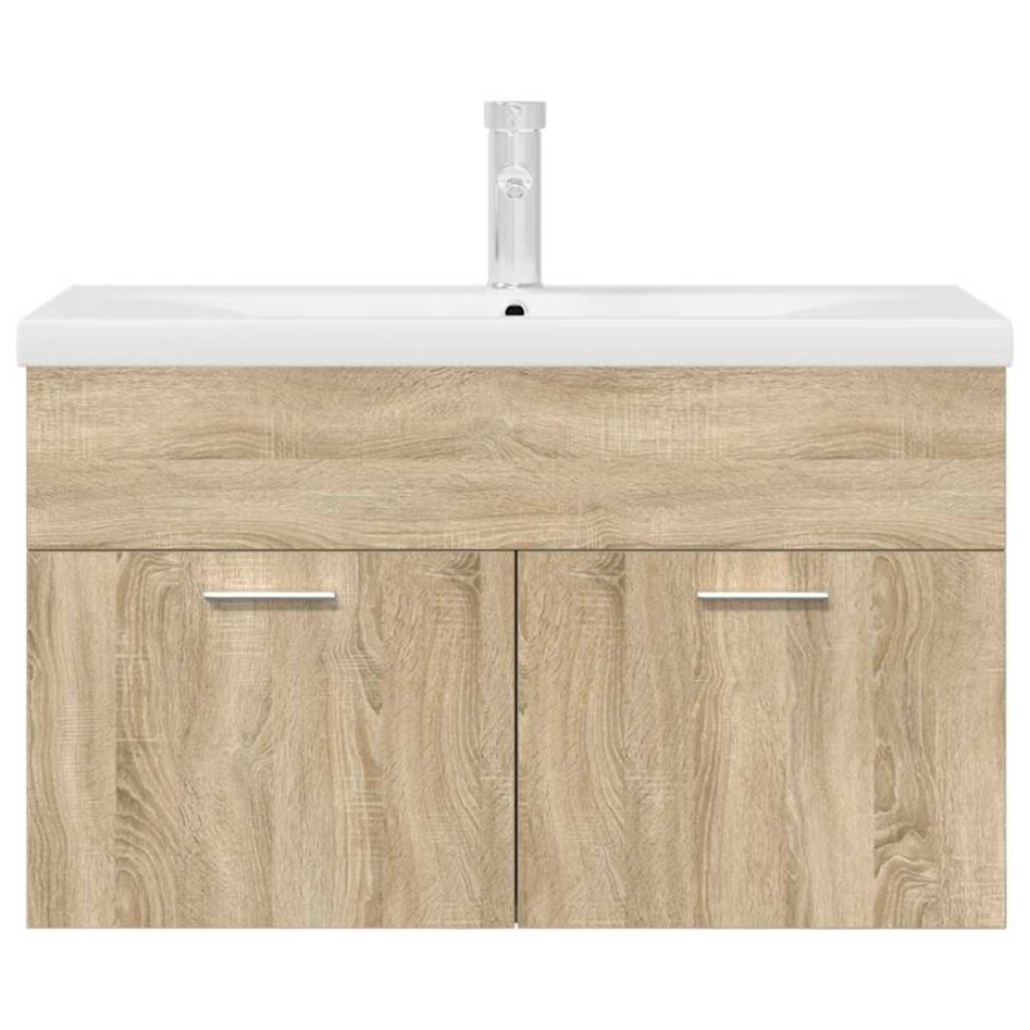 Mueble de baño con lavabo incorporado y grifo roble