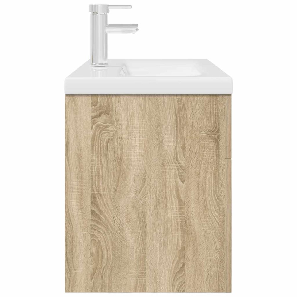 Mueble de baño con lavabo incorporado y grifo roble