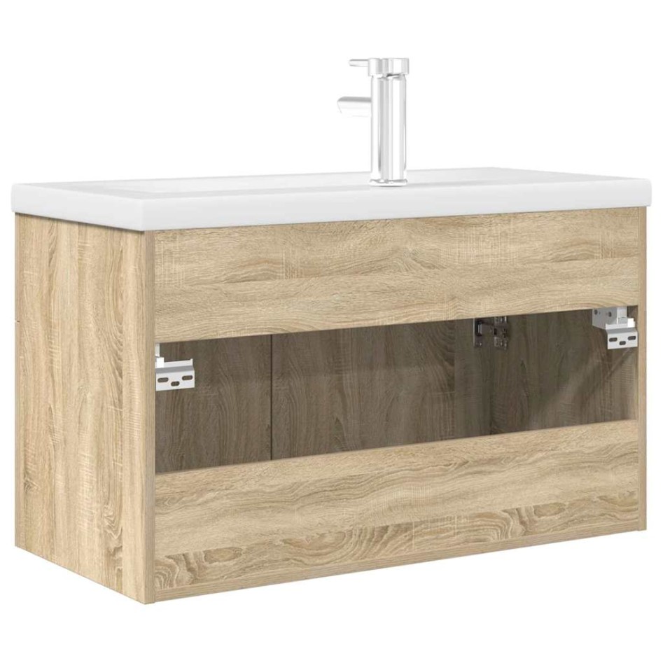 Mueble de baño con lavabo incorporado y grifo roble