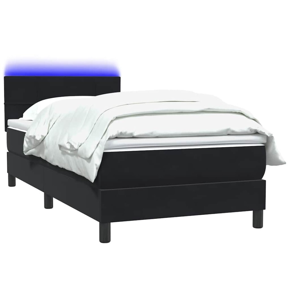 Cama box spring con colchón terciopelo negro 90x220