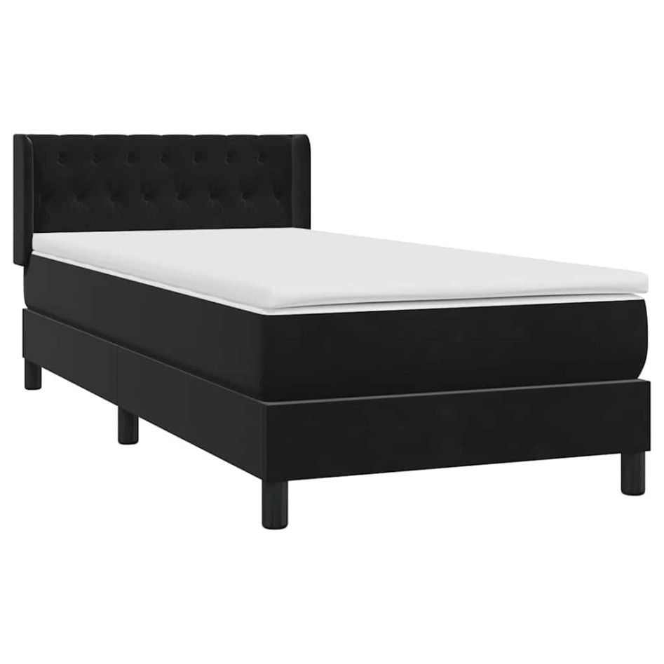 Cama box spring con colchón terciopelo negro 90x220