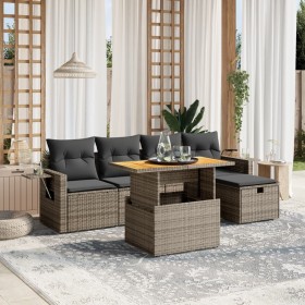 Set de muebles de jardín 6 pzas y cojines ratán sintético