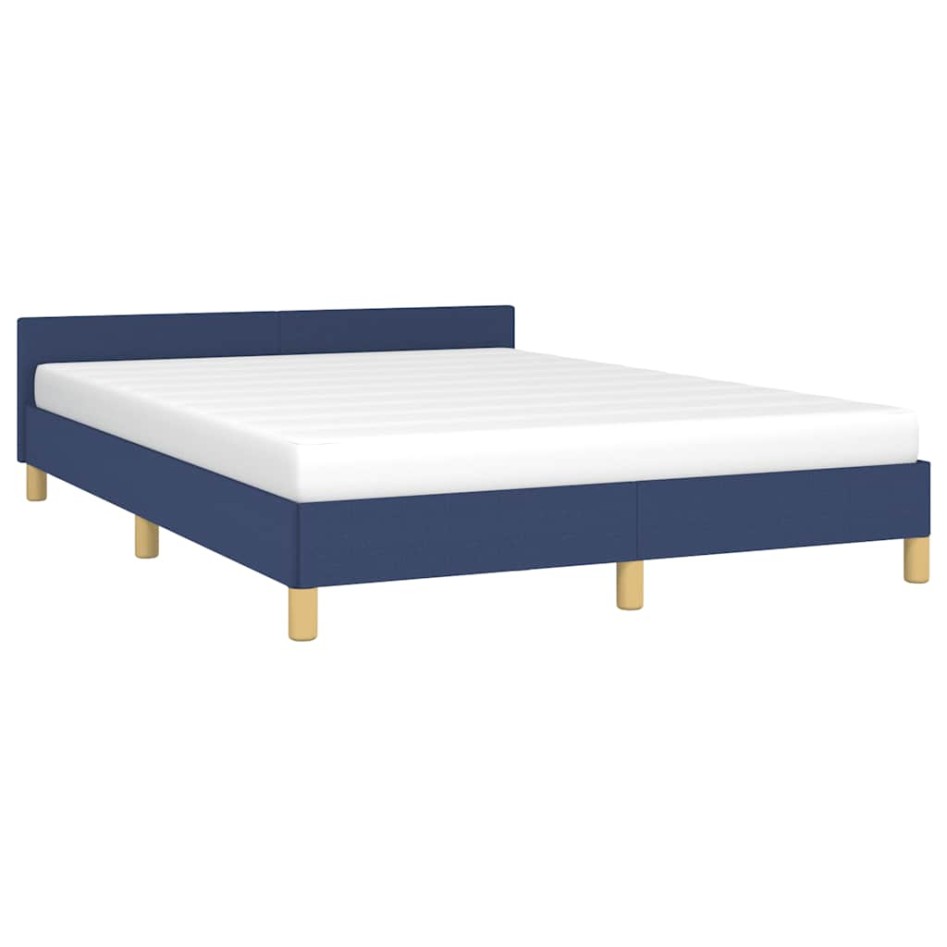 Estructura de cama con cabecero sin colchón tela azul