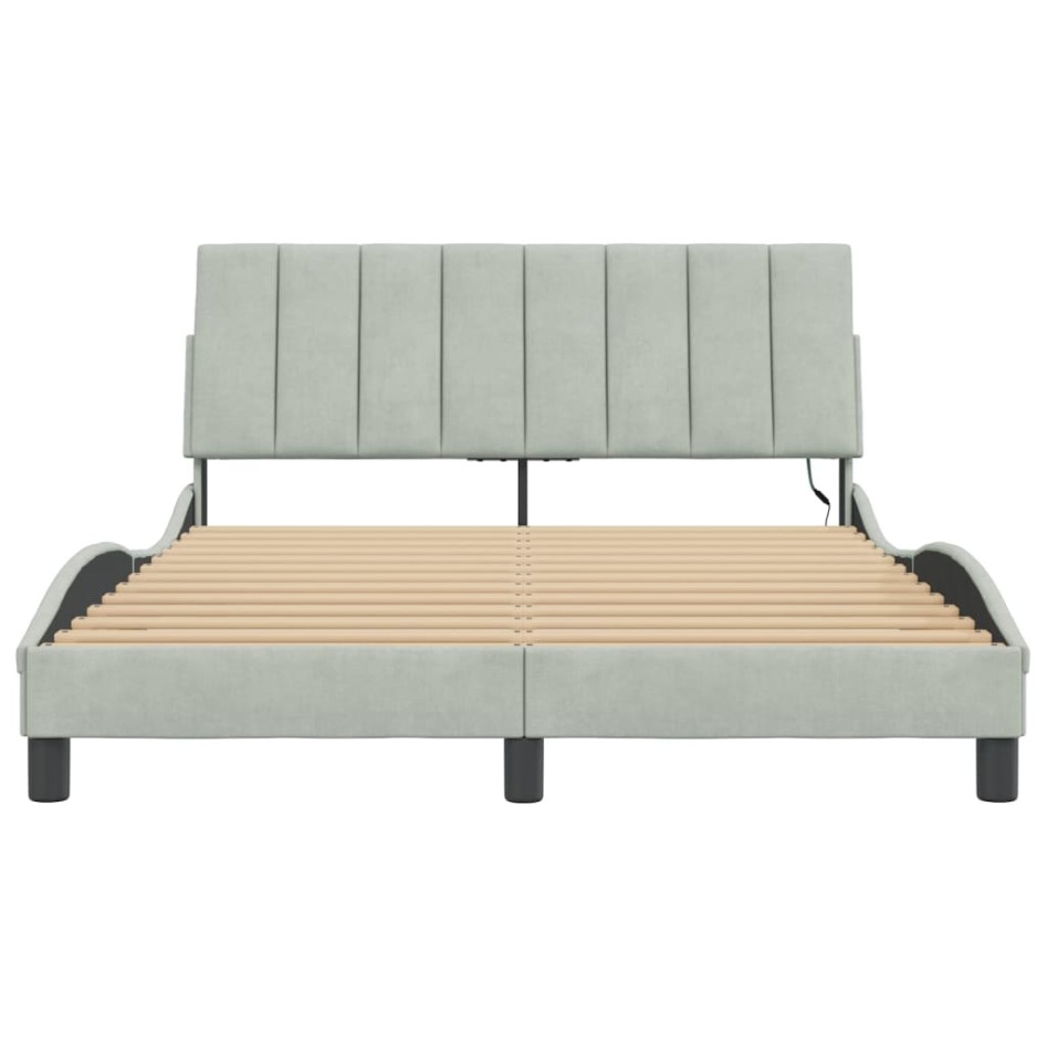 Estructura cama con luces LED terciopelo gris claro 120x200