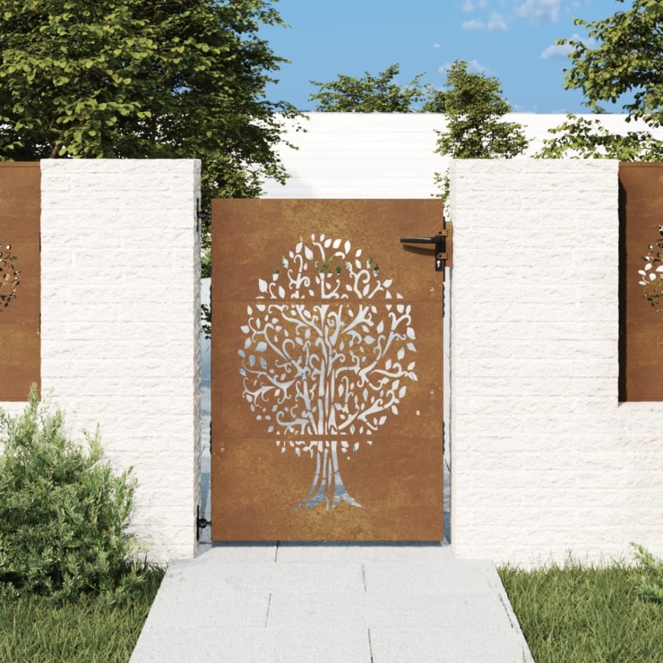 Puerta de jardín acero corten diseño árbol 85x125
