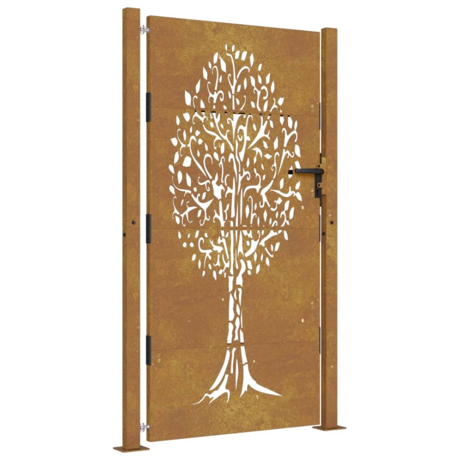 Puerta de jardín acero corten diseño árbol 105x205