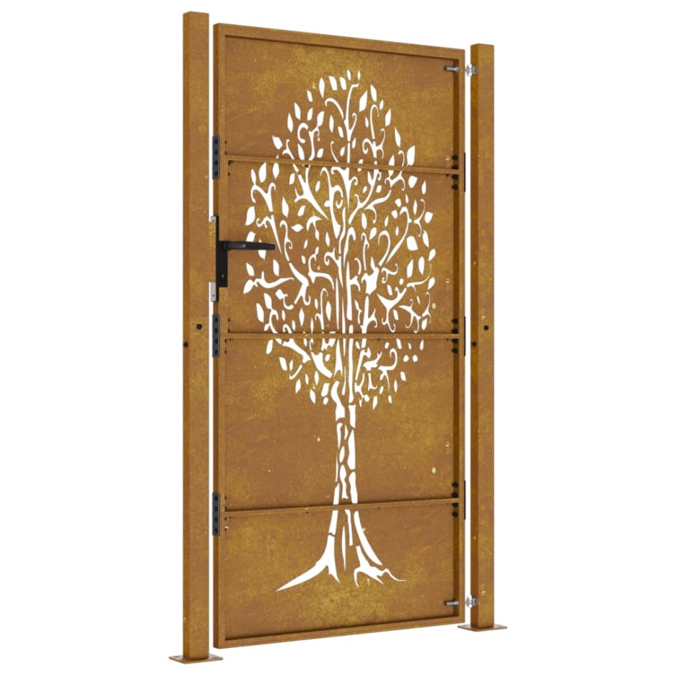 Puerta de jardín acero corten diseño árbol 105x205