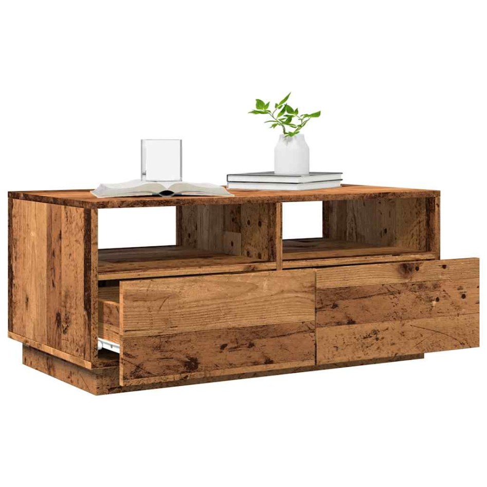 Mesa de centro con luces LED madera envejecida 90x49x40