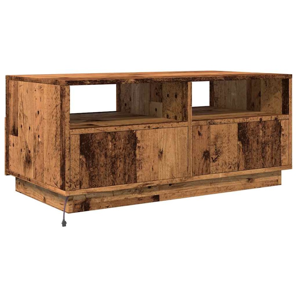Mesa de centro con luces LED madera envejecida 90x49x40