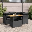 Set de muebles de jardín 5 pzas y cojines ratán sintético negro