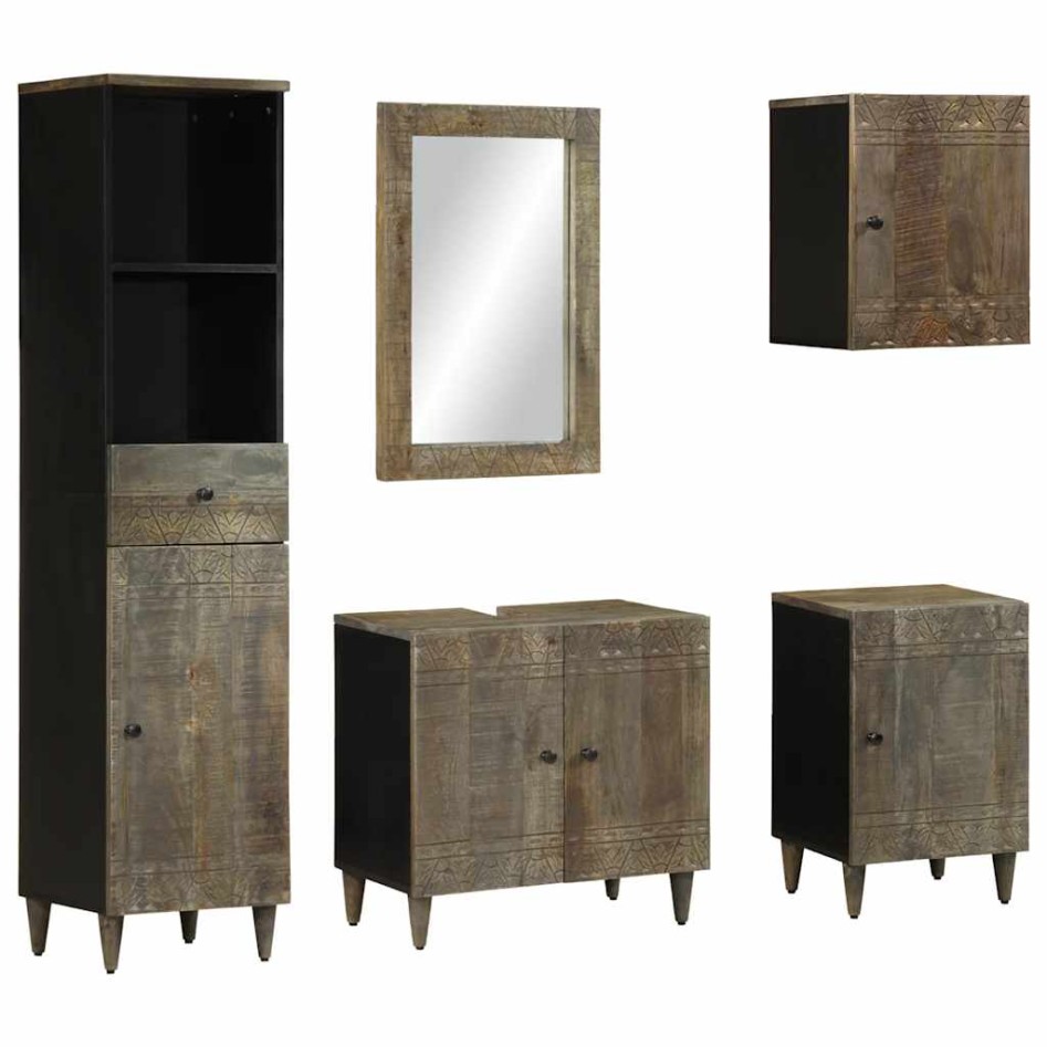 Conjunto de muebles de baño 5 piezas madera maciza de