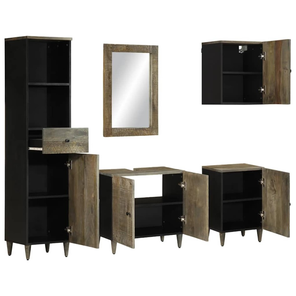 Conjunto de muebles de baño 5 piezas madera maciza de