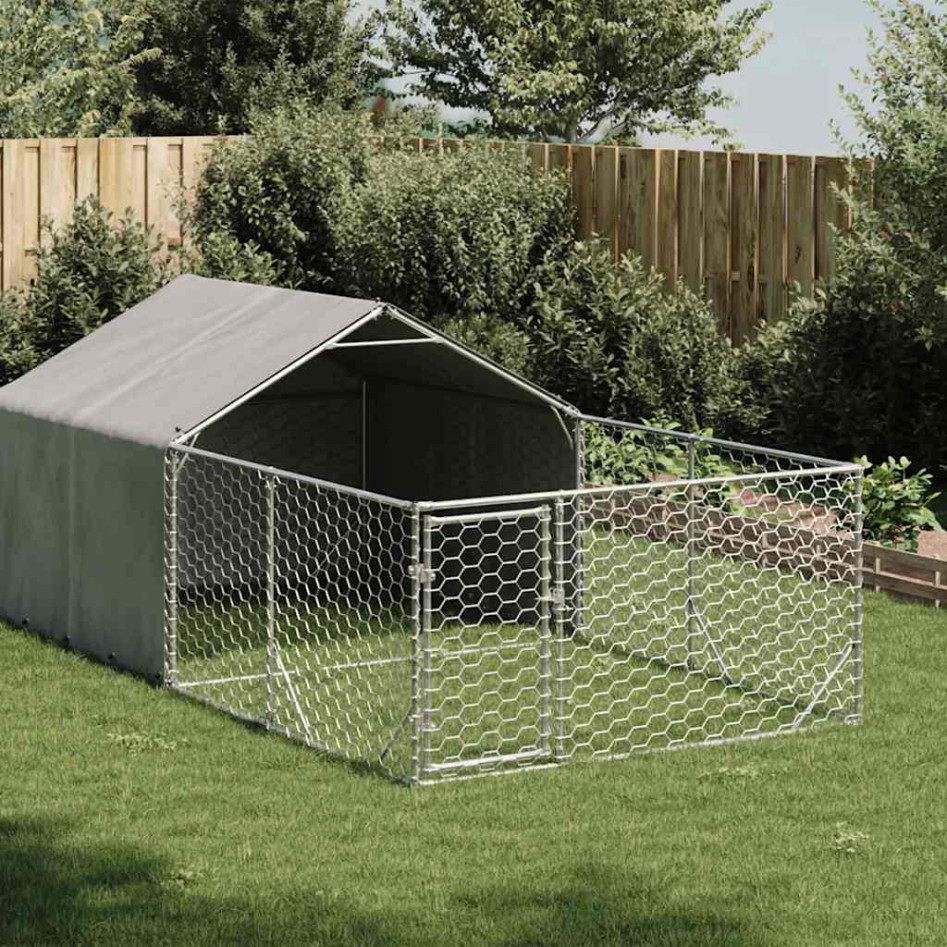 Caseta perros exterior con corral 4x2x1,5 m acero