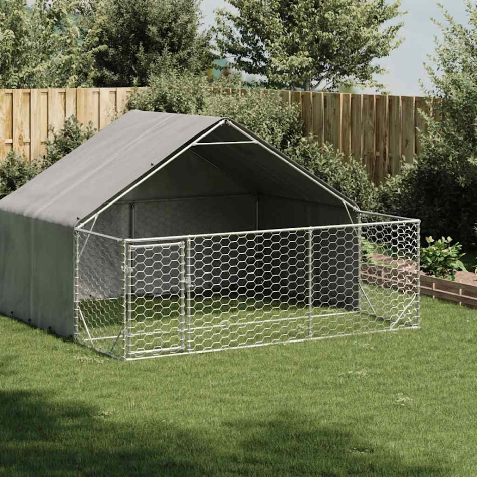 Caseta perros exterior con corral 3x3x1,9 m acero