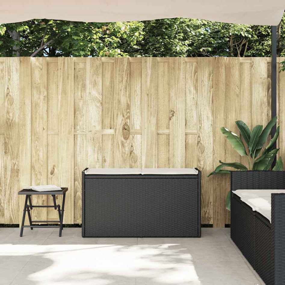 Banco de almacenaje con cojín ratán sintético negro 100