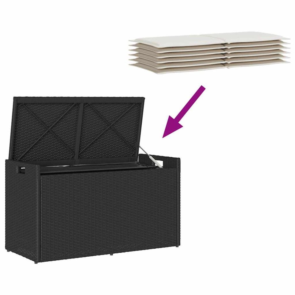 Banco de almacenaje con cojín ratán sintético negro 100