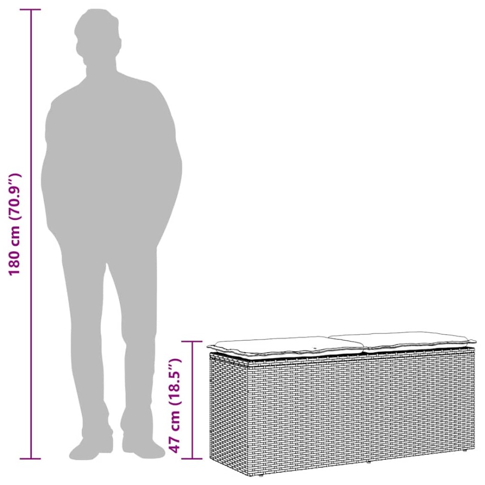 Banco jardín con cojín ratán sintético gris claro