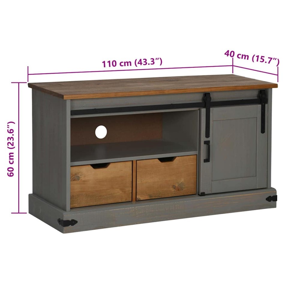 Mueble de TV HALDEN con puerta corredera gris 110x40x60