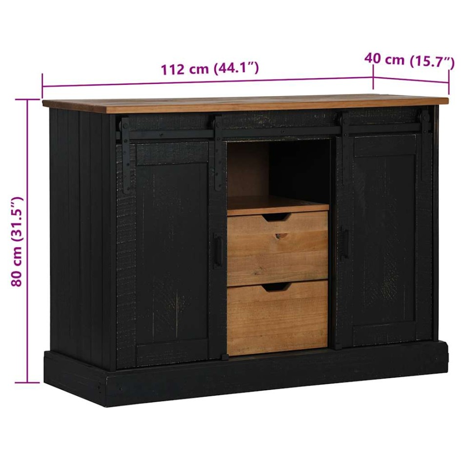 Aparador HALDEN 2 puertas correderas negro 112x40x80