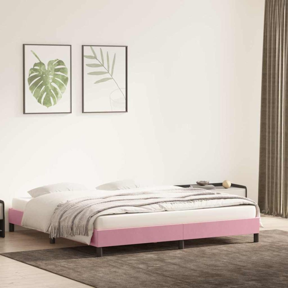 Estructura de cama sin colchón terciopelo rosa 200x210