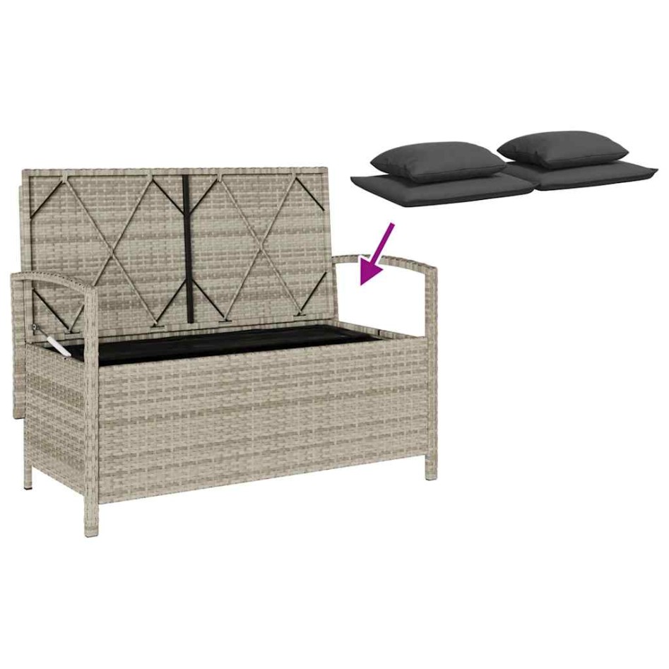 Banco de jardín con almacenaje y cojín gris