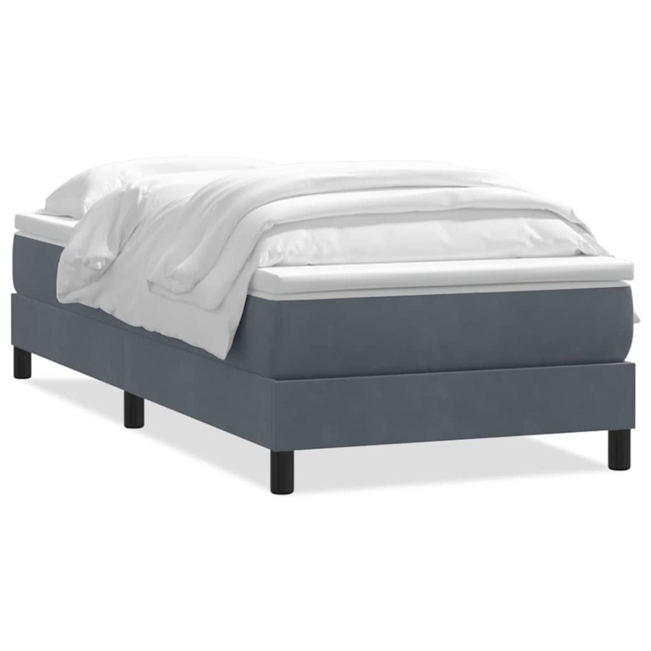 Cama box spring con colchón terciopelo gris oscuro 90x210