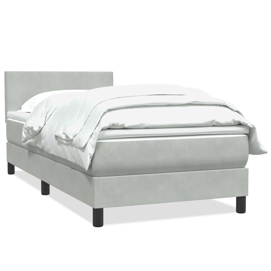 Cama box spring con colchón terciopelo gris claro 90x210