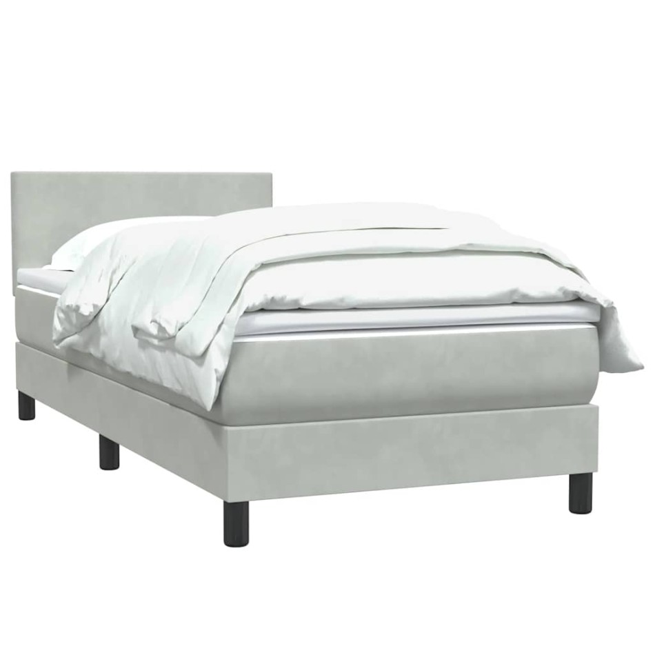 Cama box spring con colchón terciopelo gris claro 90x210