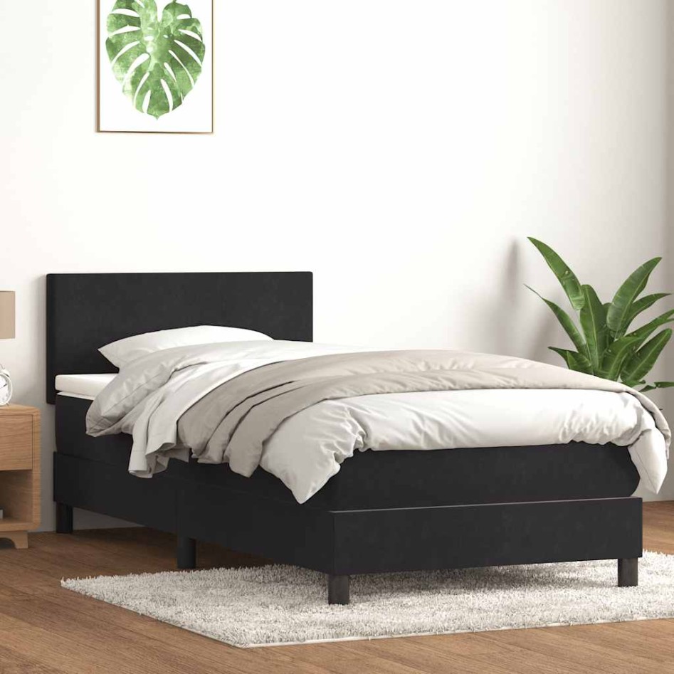 Cama box spring con colchón terciopelo negro 90x220