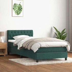 Cama box spring con colchón terciopelo verde oscuro 90x210