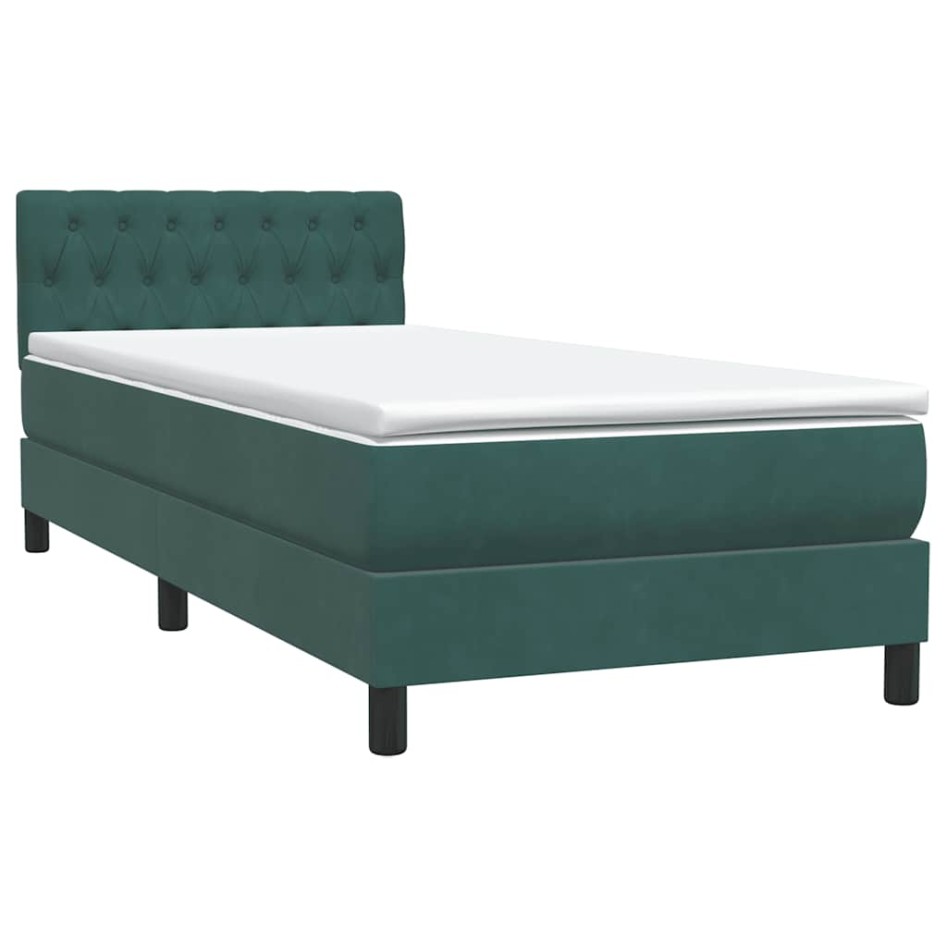Cama box spring con colchón terciopelo verde oscuro 90x210
