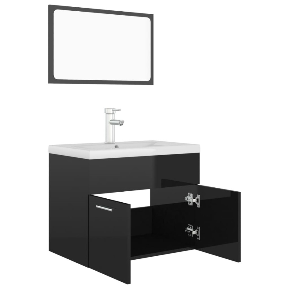 Juego de muebles de baño madera de ingeniería negro