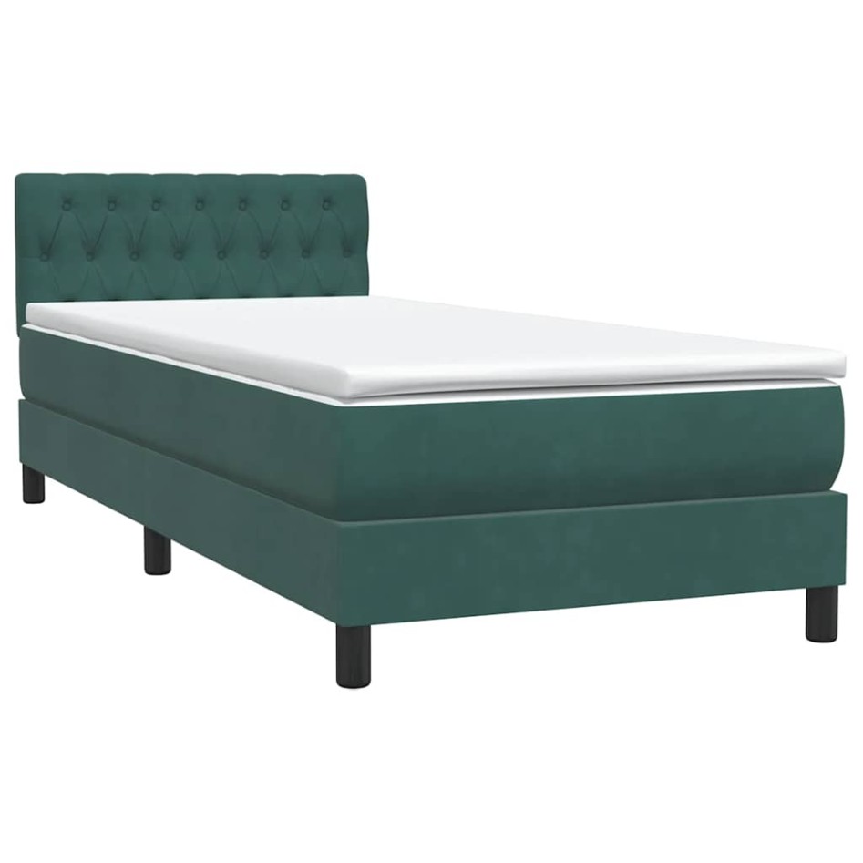 Cama box spring con colchón terciopelo verde oscuro 80x220