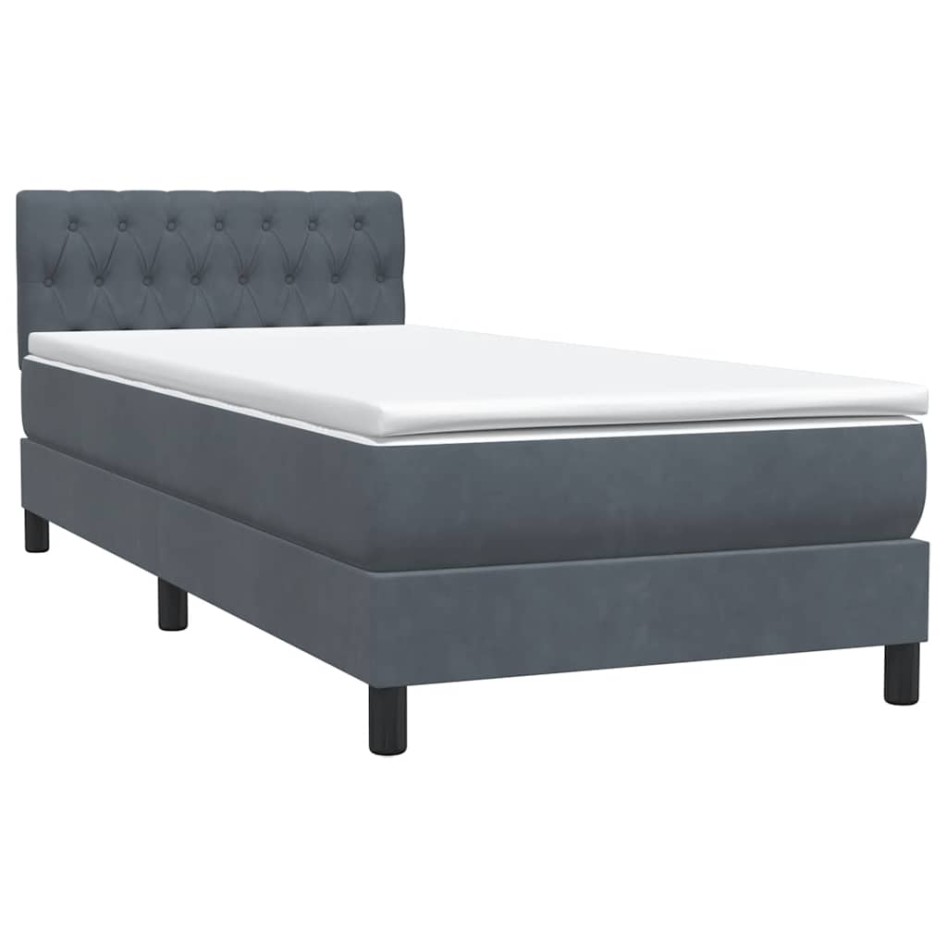 Cama box spring con colchón terciopelo gris oscuro 90x210