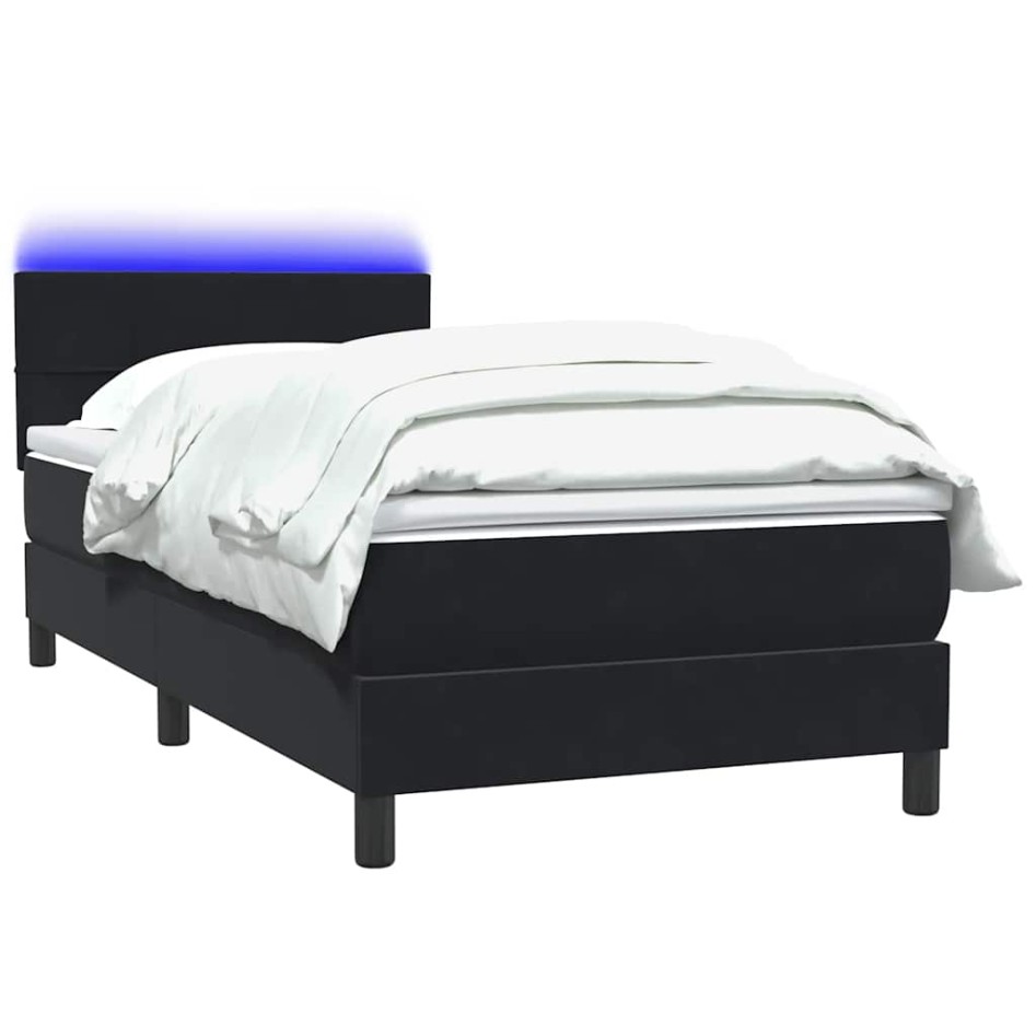 Cama box spring con colchón cuero sintético negro 80x220