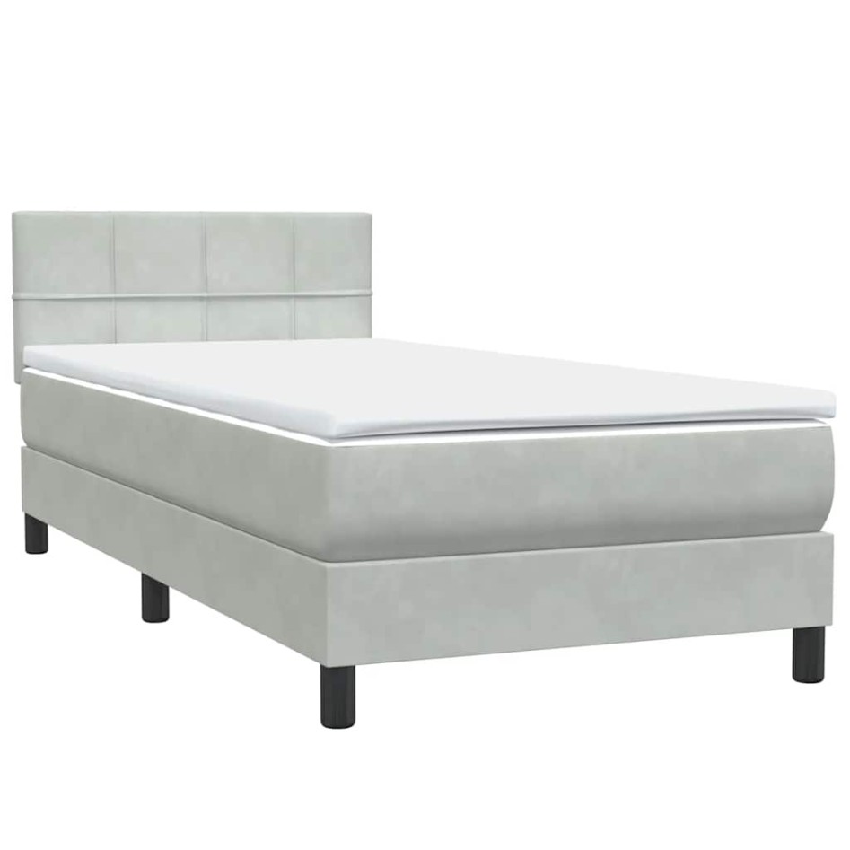 Cama box spring con colchón terciopelo gris claro 90x210