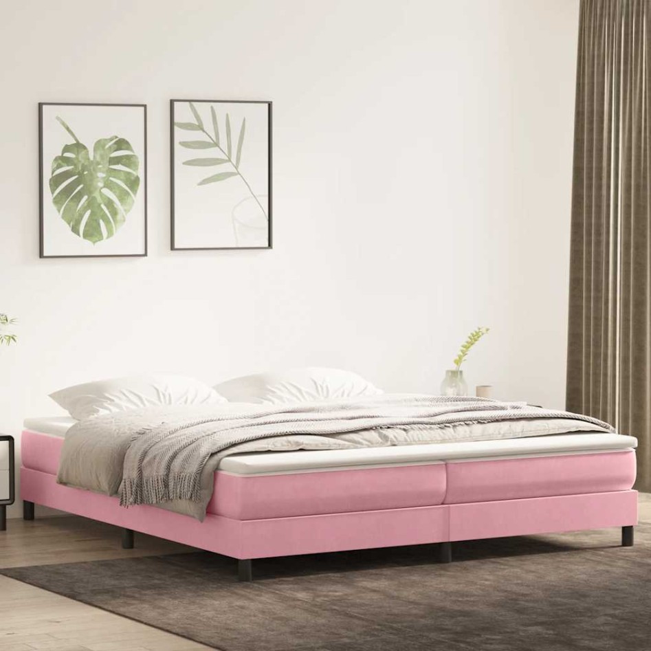 Cama box spring sin colchón rosa terciopelo 200x210