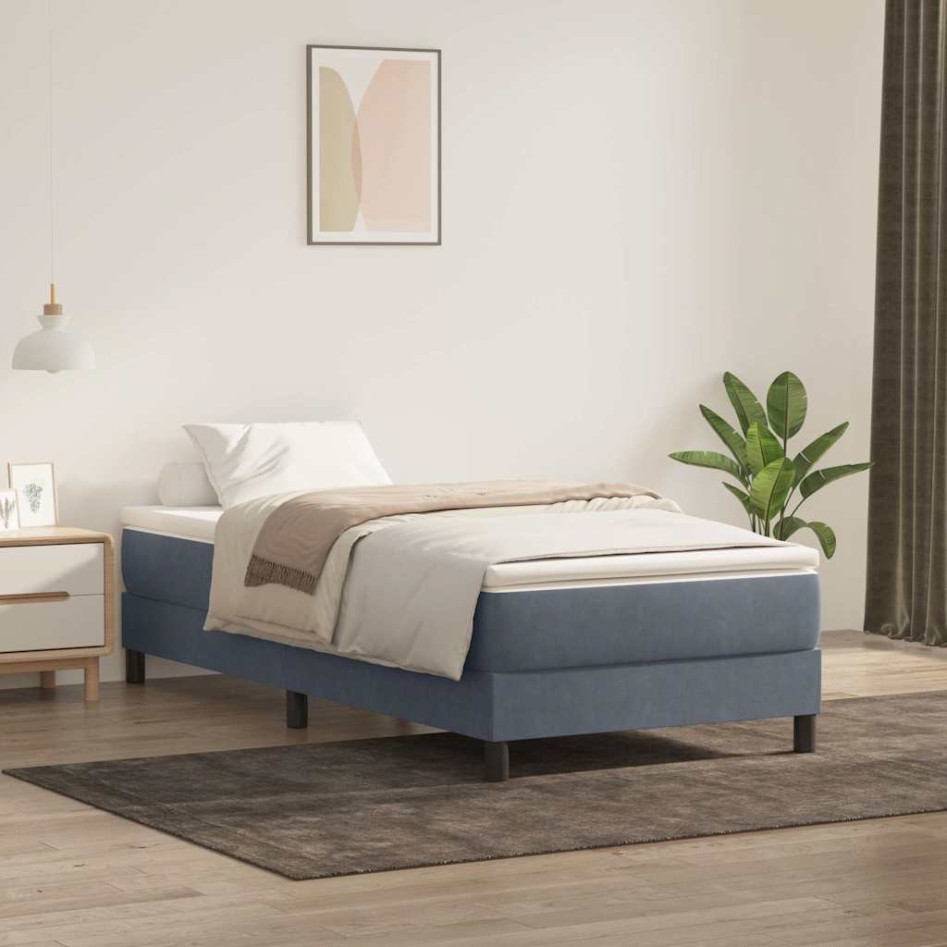 Cama box spring con colchón terciopelo gris oscuro 80x220