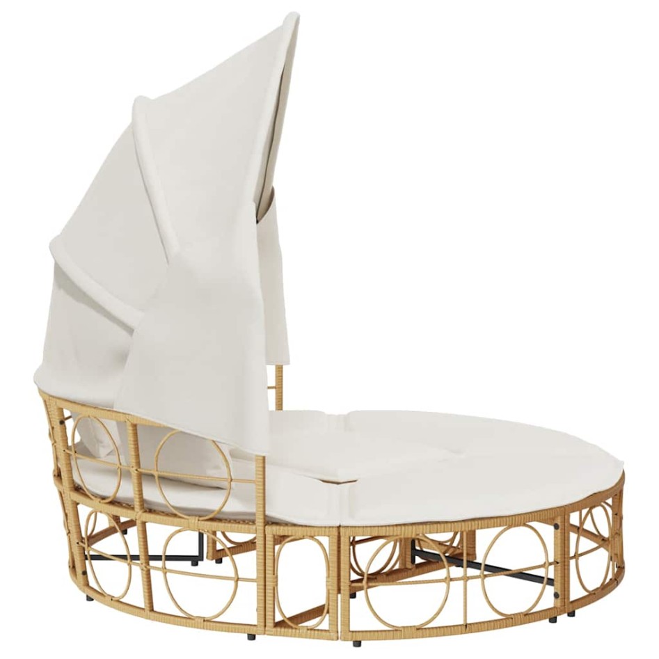Tumbona cama de jardín con capota y cojines ratán