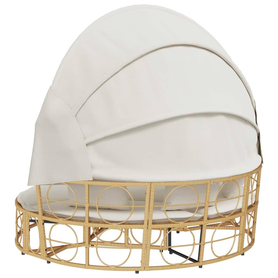 Tumbona cama de jardín con capota y cojines ratán