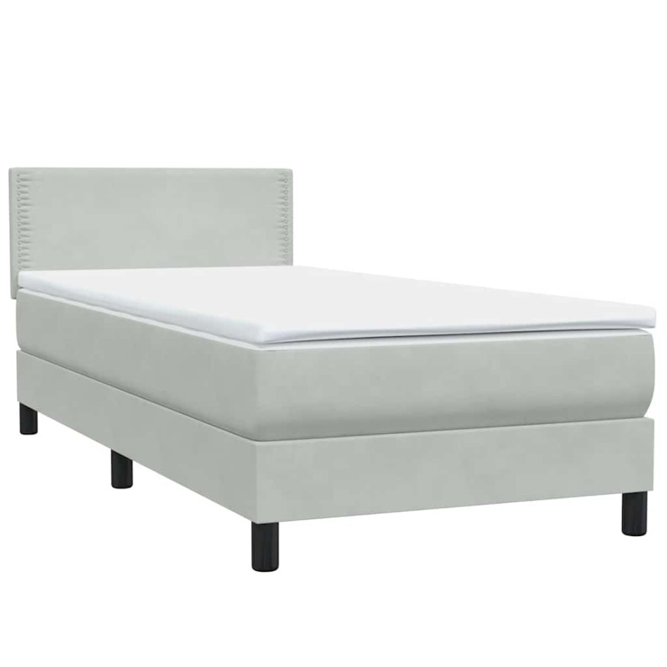 Cama box spring con colchón terciopelo gris claro 90x210