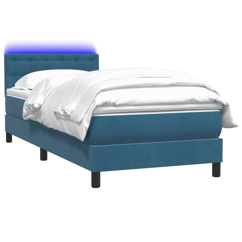 Cama box spring con colchón terciopelo azul oscuro 80x210