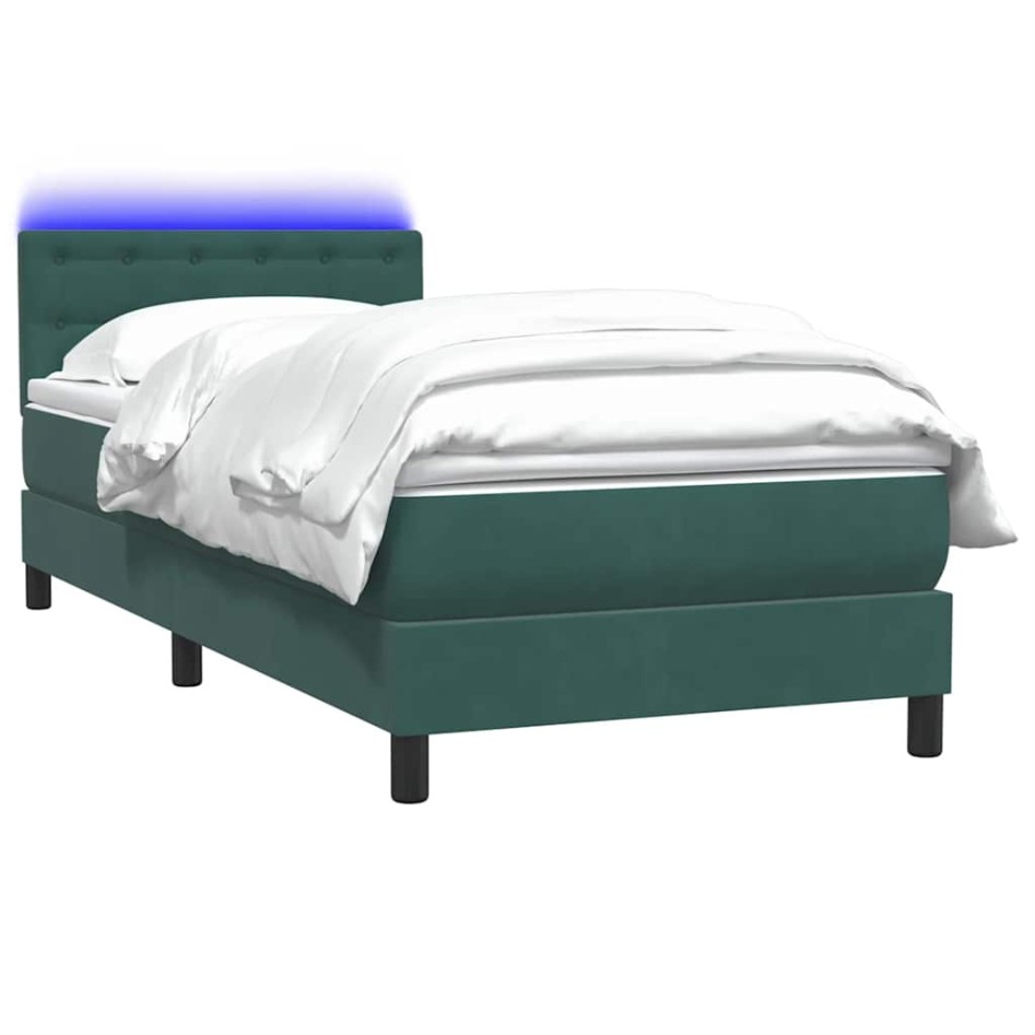 Cama box spring con colchón terciopelo verde oscuro 90x220