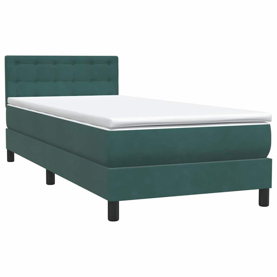 Cama box spring con colchón terciopelo verde oscuro 90x220