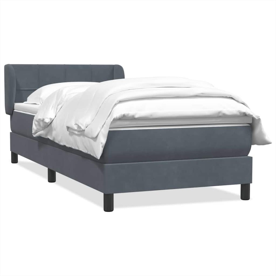 Cama box spring con colchón terciopelo gris oscuro 80x220