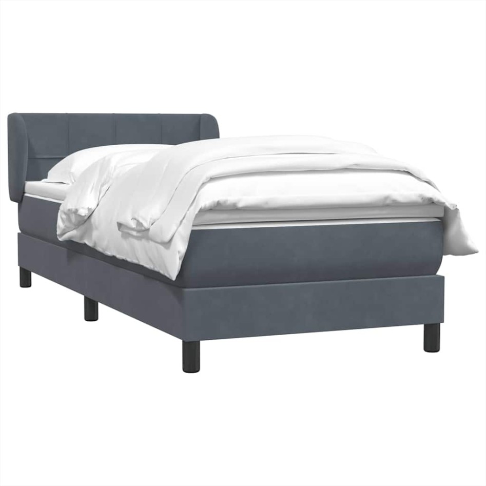 Cama box spring con colchón terciopelo gris oscuro 80x220