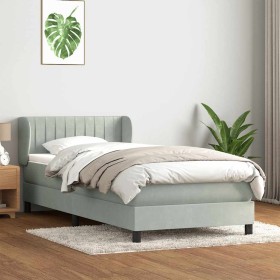 Cama box spring con colchón terciopelo gris claro 90x210