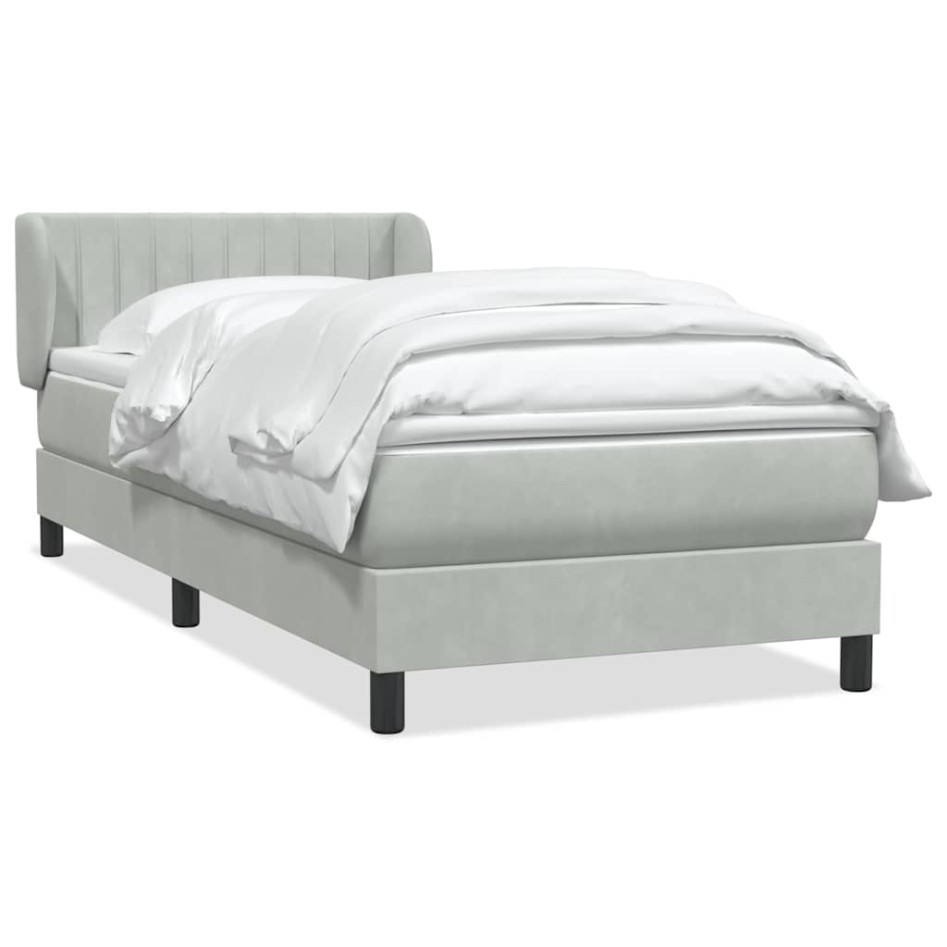 Cama box spring con colchón terciopelo gris claro 90x210